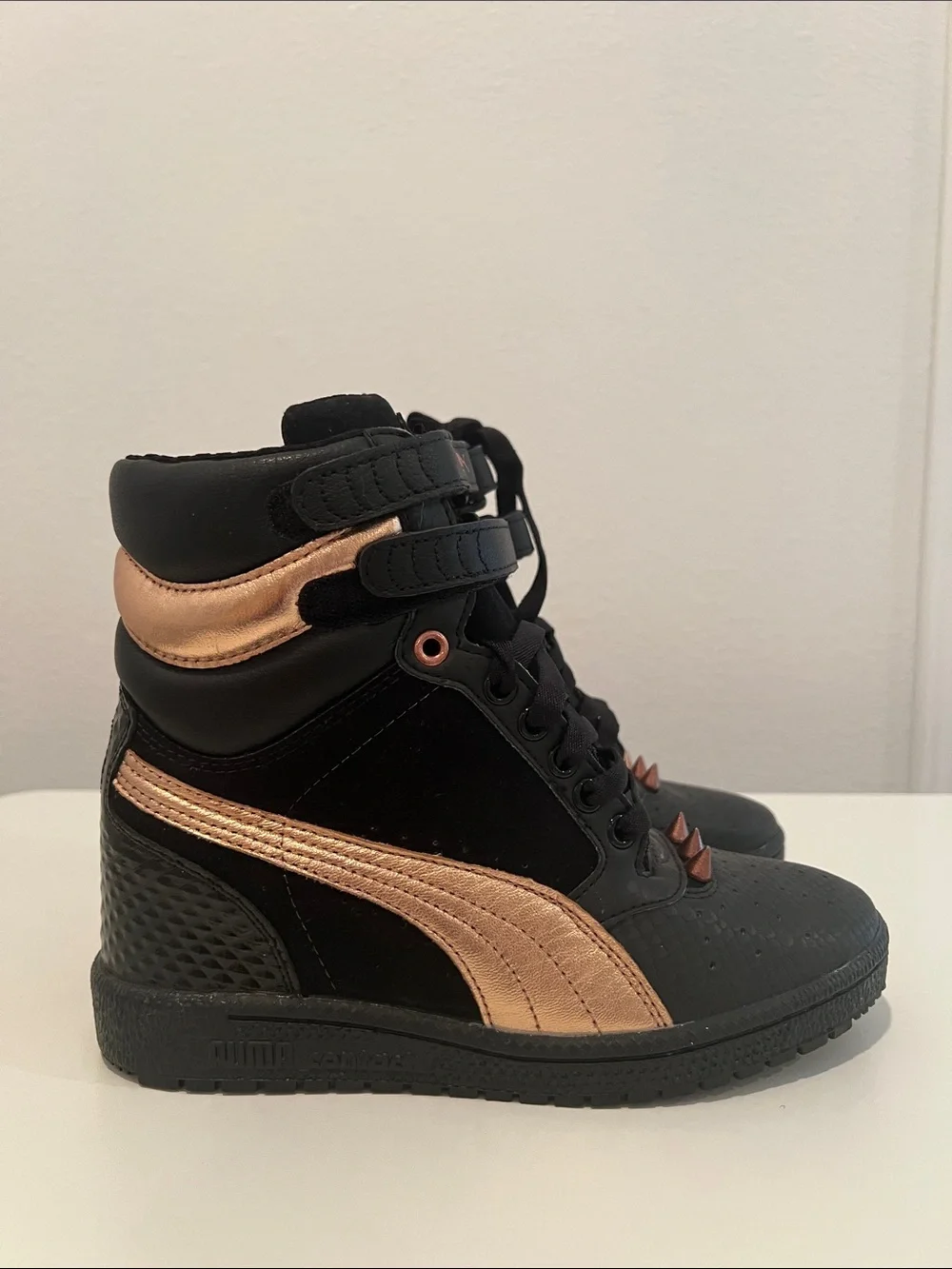 Puma Black High-Top Sneakers with Brown Accents